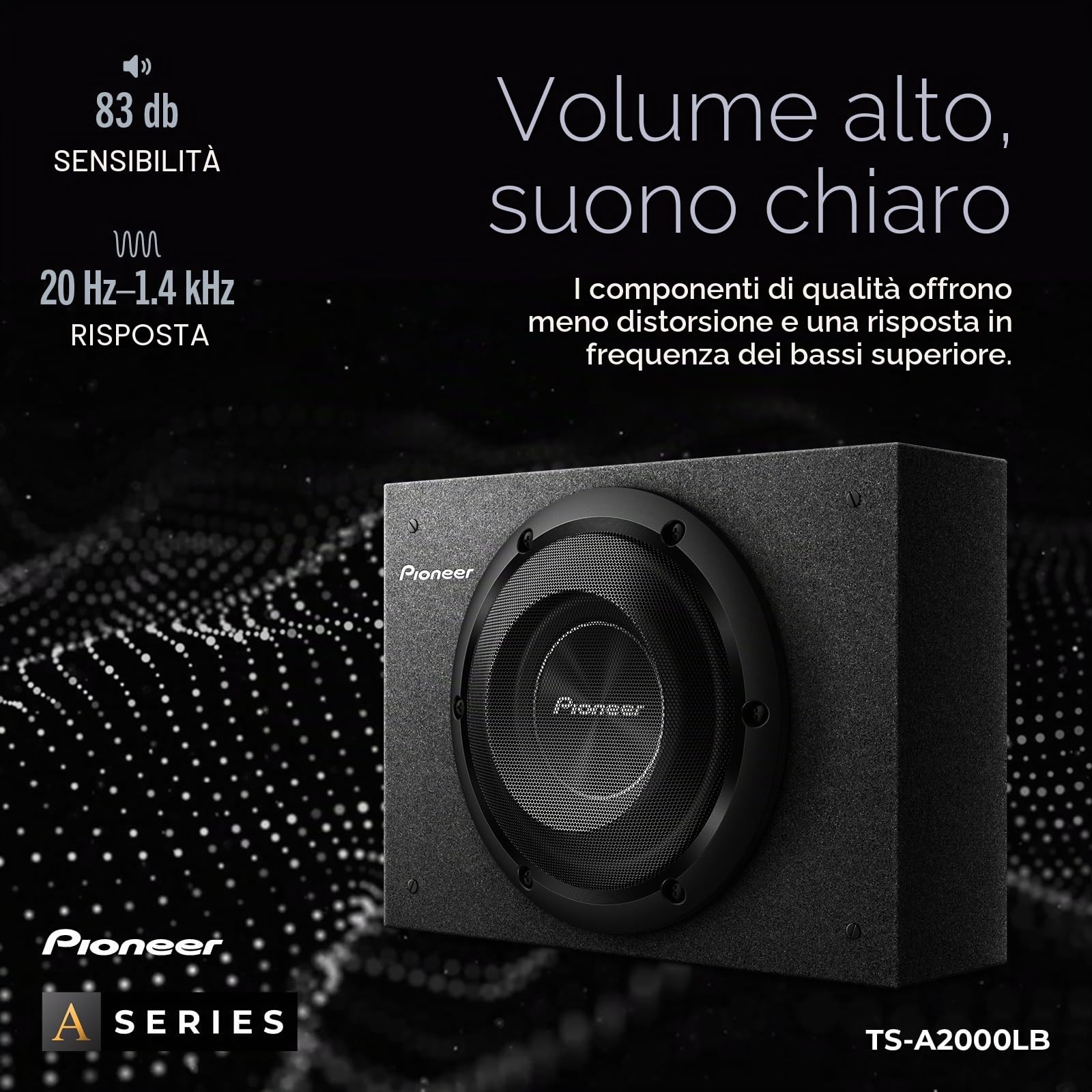 PIONEER TS-A2000LB - Subwoofer passivo, potente alloggiamento subwoofer con potenza massima 700 W, 20 cm, membrana IMPP, colore nero, potenza di uscita continua 250 W