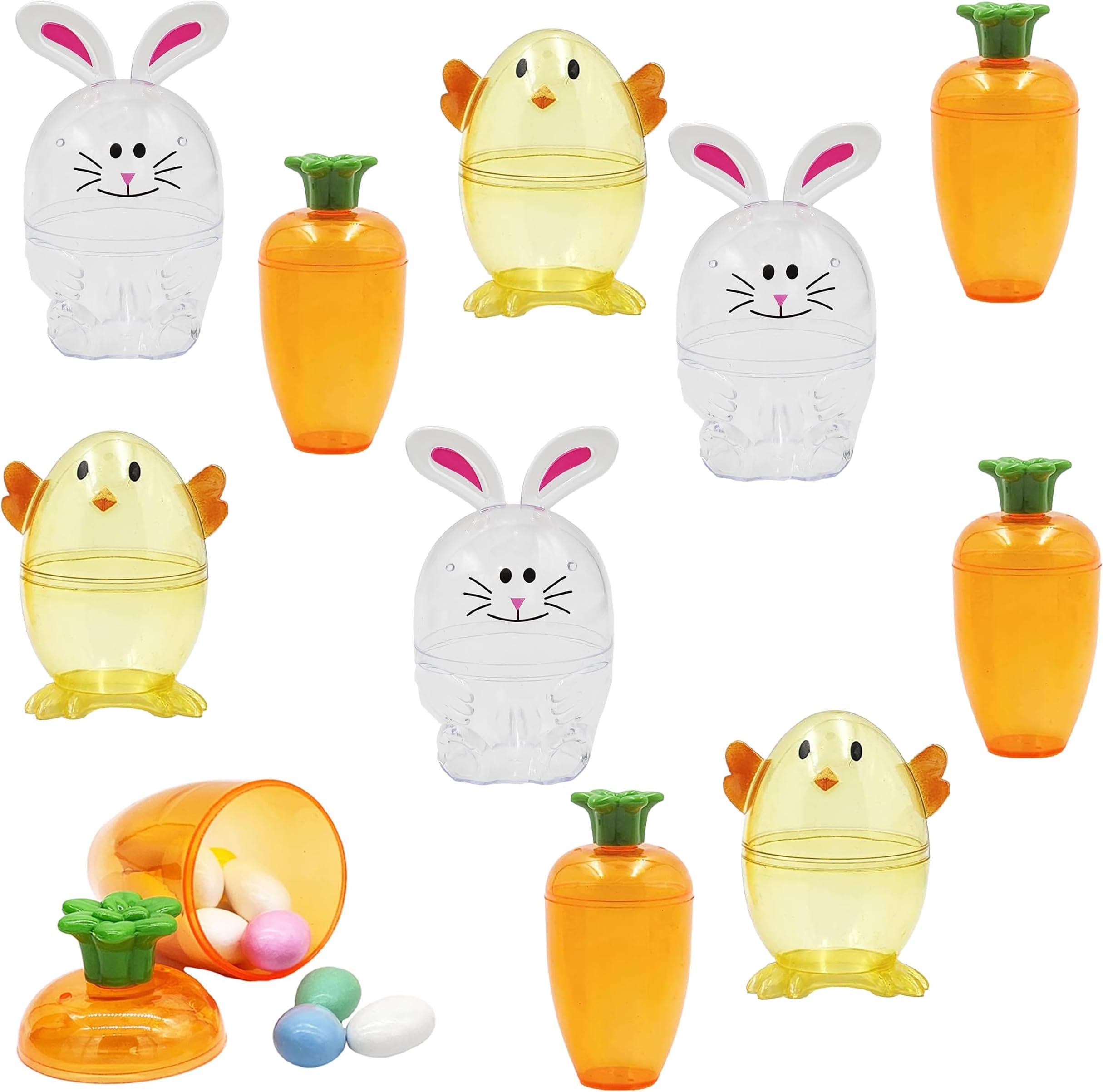 Fillable Easter Carrots, Bunny, and Chick 24-Pack Containers, Perfect Characters for Easter Egg Hunt, Basket Stuffers Filler, Surprise Carrot, Classroom Price Supplies, Party Favor