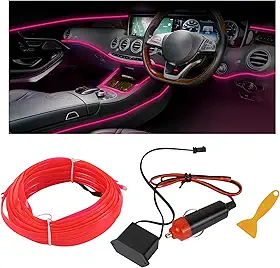 EL Wire Fita de LED para carro interior, 16,4 m RGB isqueiro neon faixa de luz automotiva, kit de iluminação ambiente de veículo eletroluminescente, acessórios de decoração de interiores para