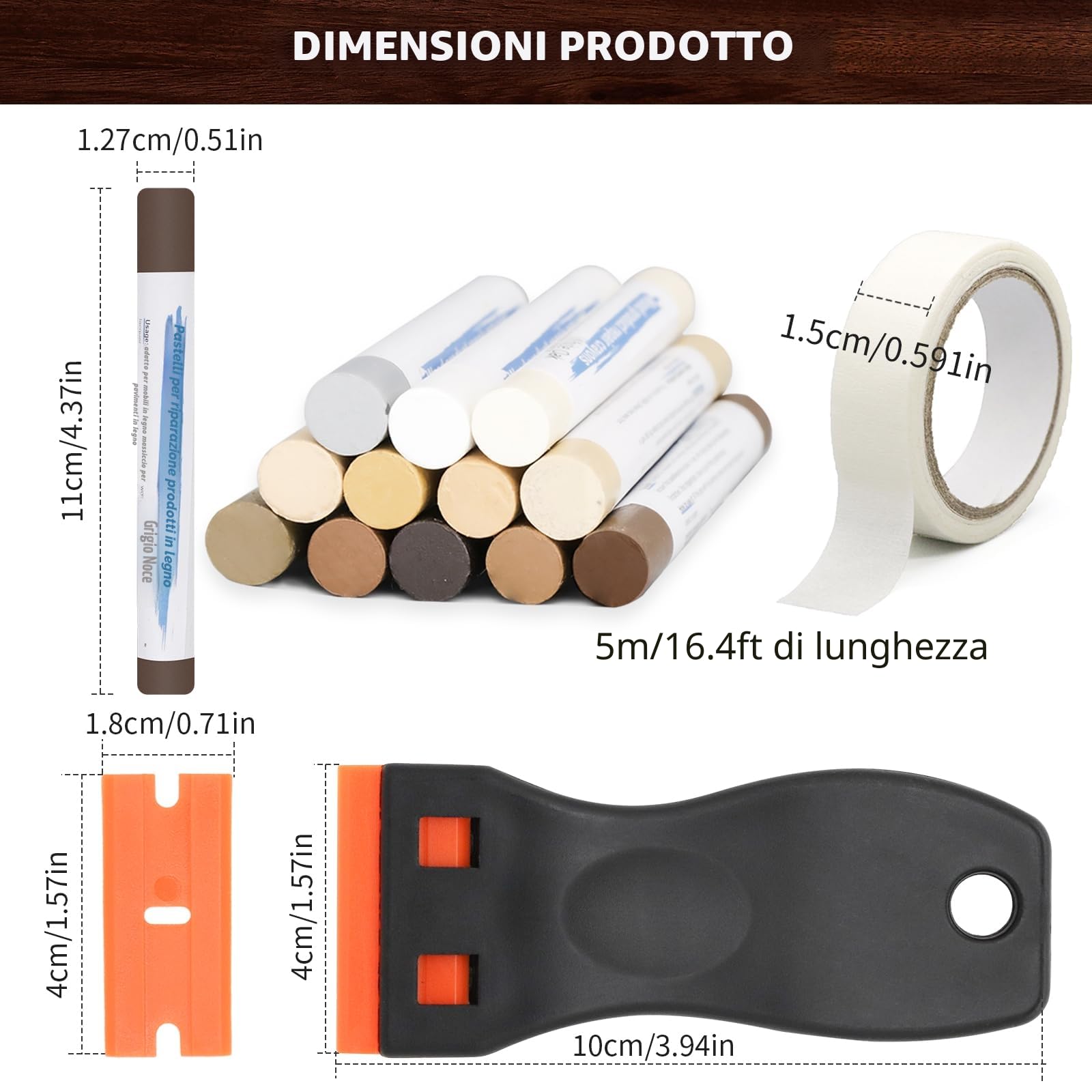 12 Colori Stucco per Legno, Stucco per Legno Riempitivo, Stucco Legno, Stucco per Marmo, Kit Riparazione Piastrelle, Set di Cera per Legno per Laminato, Legno, PVC, Piastrelle