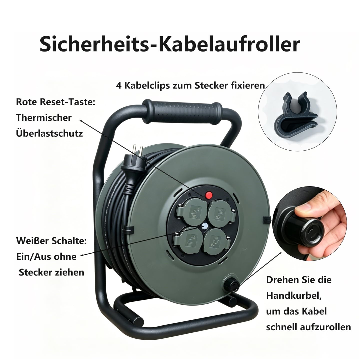 Outdoor Kabeltrommel 50m IP44 mit Schalter