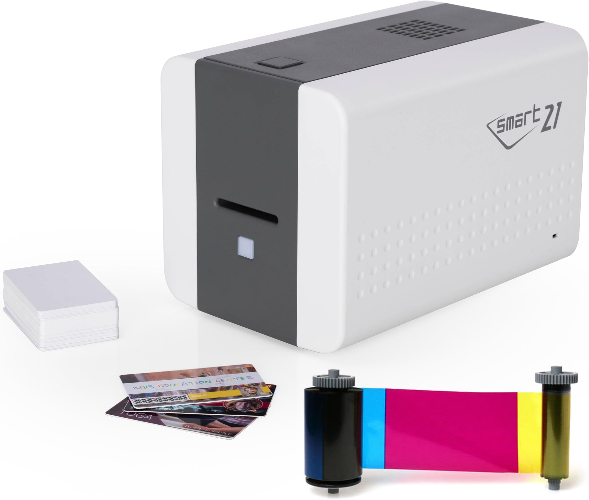 IDP IDP SMART-21S ID Card Simplex Printer Kit with PC Only Software, 100 Print YMCKO Color Ribbon, and 100 PVC Plastic Cards