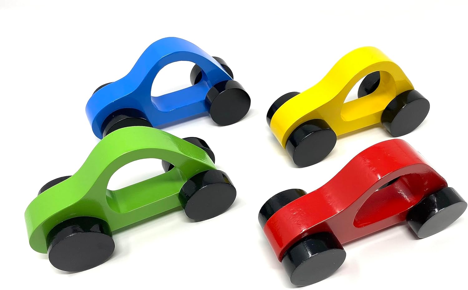 Keelie Cars” Set of 4 of Handcrafted Wood Easy Grip Push Toy Cars for Toddlers and Up - Ages 18 Months and up