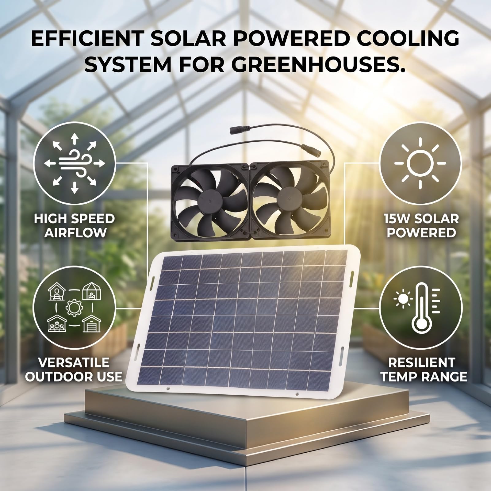 VGEBY Ventilatore Solare, di Raffreddamento 15W per Pollaio Serra