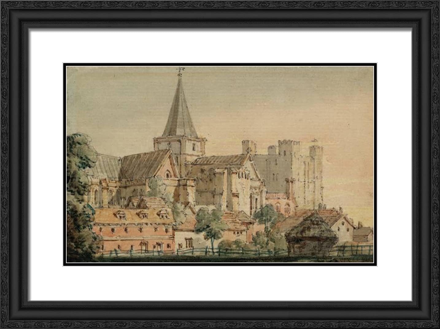 ArtDirect Girtin, Thomas 24x18 Gold Ornate Framed Art Print with Double Matting Titled: Rochester Cathedral
