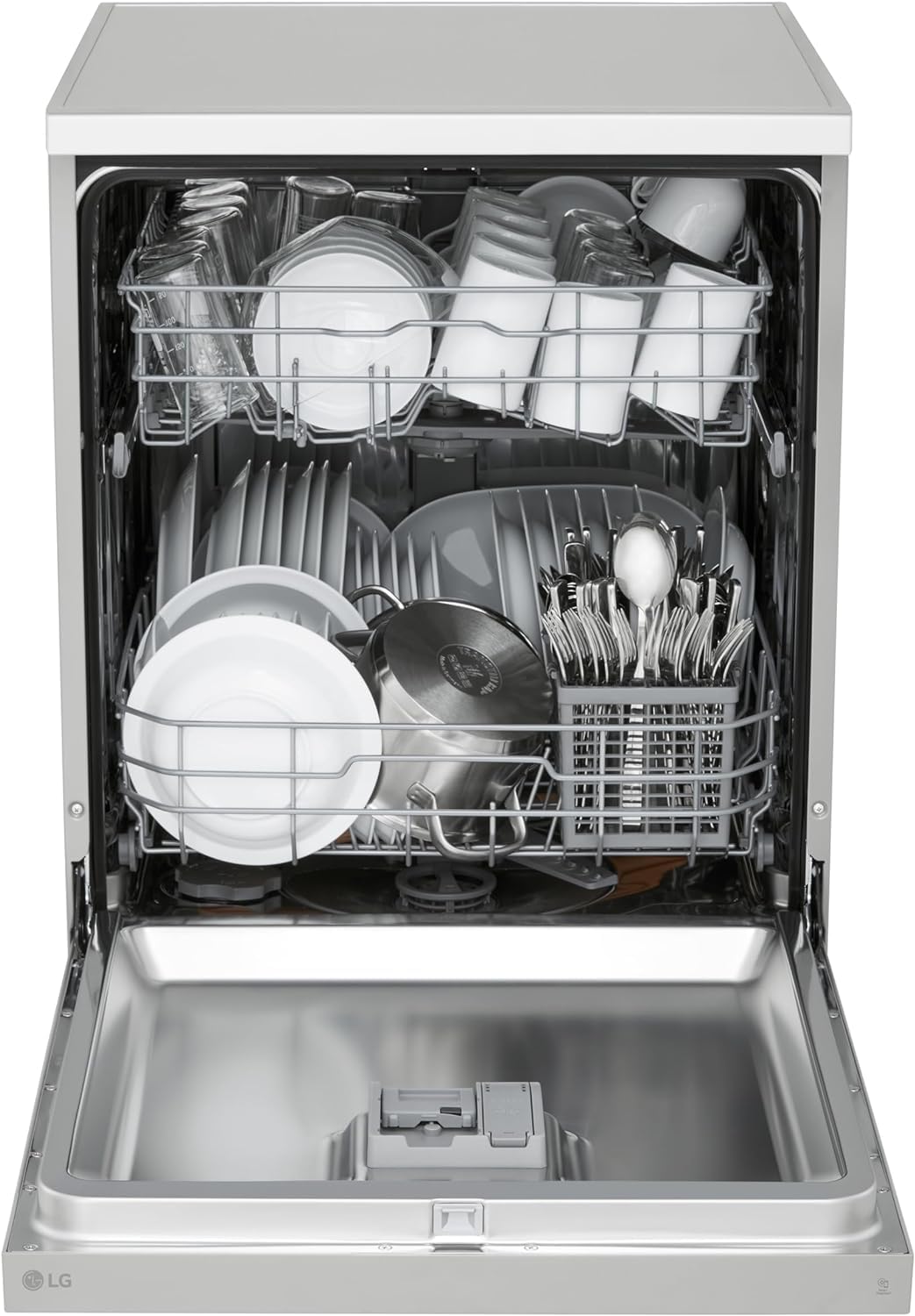 LG DF141FV Lavastoviglie Libera Installazione, Serie 1, Lavastoviglie 14 coperti, Classe D, Sistema QuadWash a 4 Bracci Irroratori, Programma Turbo, EasyRack Plus, Smart Diagnosis, Grigia
