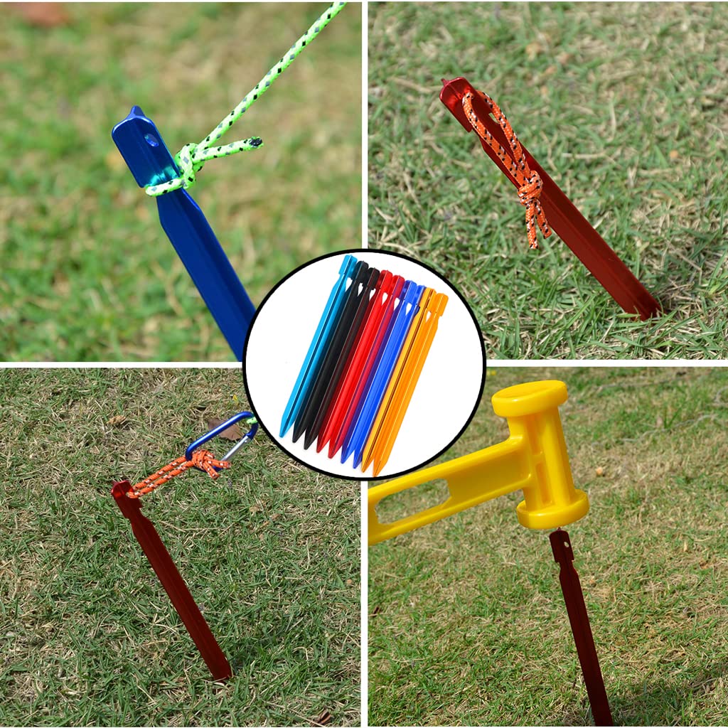 Confezione da 12 picchetti per tenda, picchetti per tenda, picchetti per tenda a forma di Y in lega di alluminio resistente, picchetti per tenda da campeggio, chiodo con corda riflettente per cam