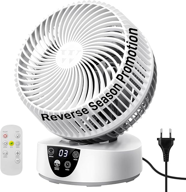 Wentylator Cichy Turbo-Ventilator z Funkcją Jonizacji, o 3D Cyrkulacji Powietrza, Pilotem Zdalnego Sterowania, 12 Prędkościami, 4 Trybami Pracy, Trybem ECO, Zegarem