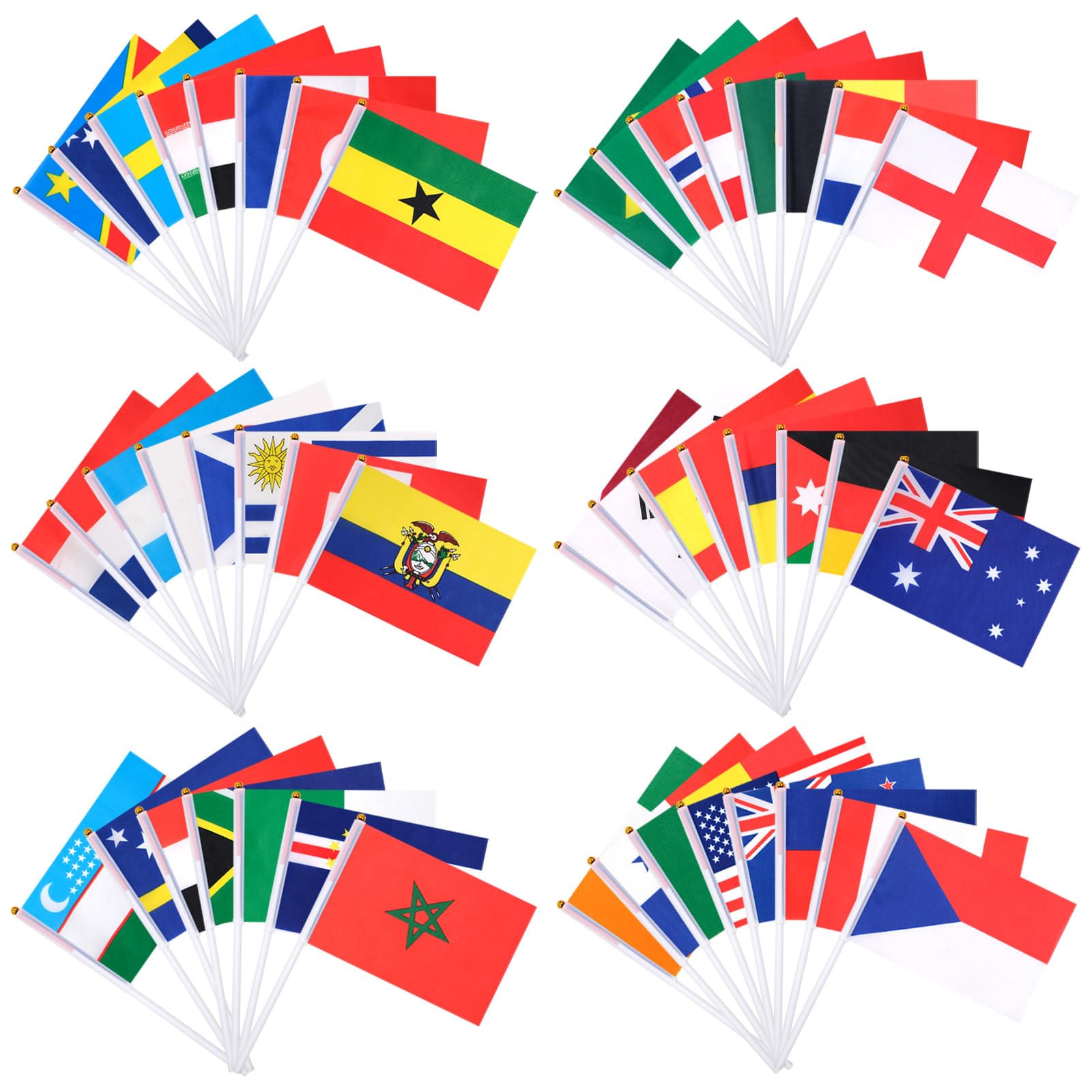 48 Pcs World Cup Flags, Mini Hand-Held Flags with 21 cm White Pole for 2026 Football World Cup Decorations Garden Party Celebrations