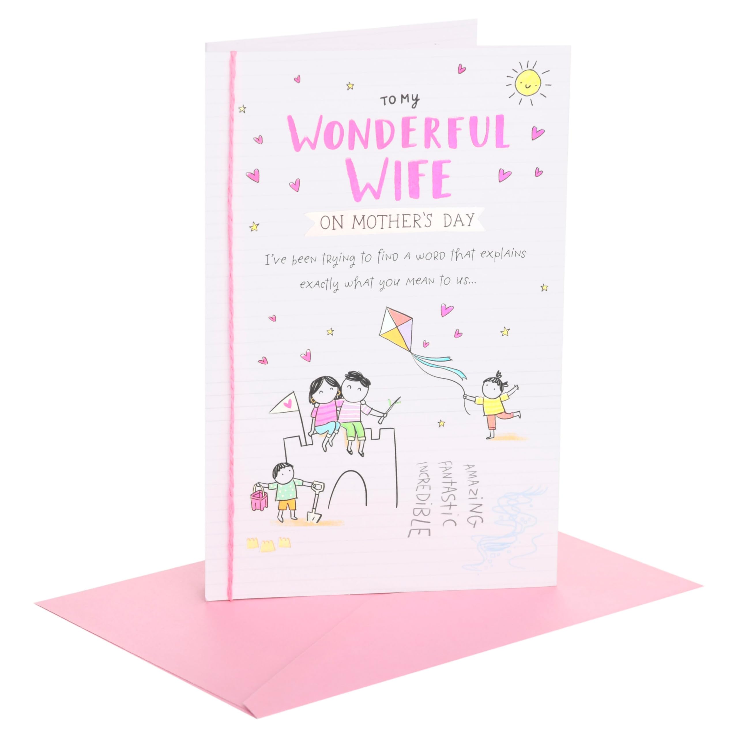 UK Greetings | Mother's Day Card for Wife | Card for Mum, Grandma, Wife | Her, Girls, Women | Hand Drawn Design | With Envelope | 14.9 x 22.9 cm