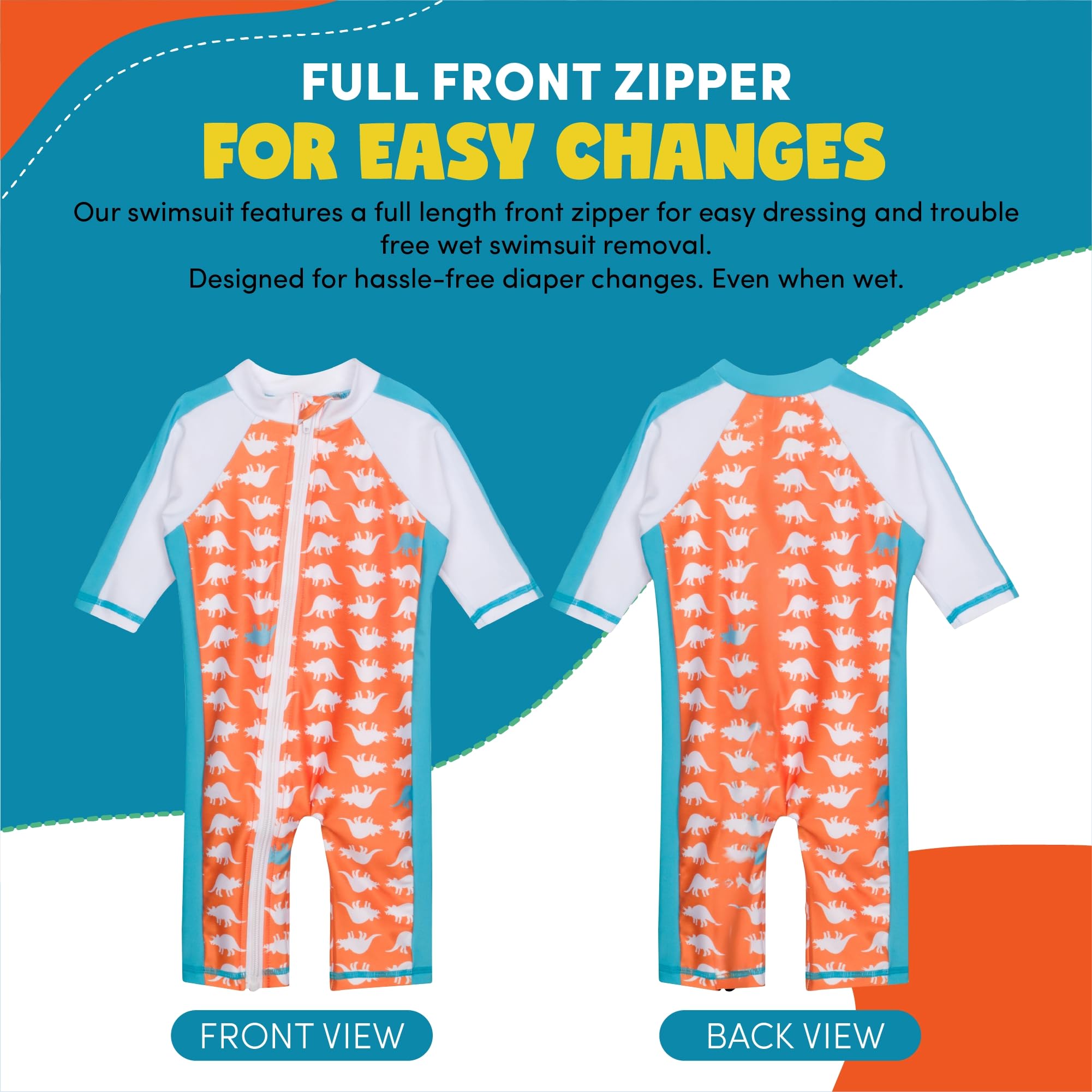 SwimZip Little Boy Manga Larga para niña con UPF 50 Protección Solar - Anaranjado -