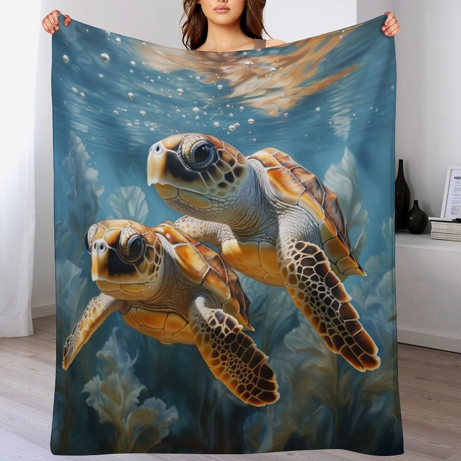 Couverture Tortue polaire pour cocooning canapé plaid de lit moelleux 140x180cm