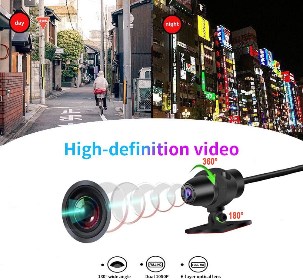 Super Brands VSYSTO No Screen Motorcycle Dash Cam, Full Body Waterproof Dual 1080P Front and Rear Sport Accident Proof Camera DVR for Motor Bike, Night Vision G-Sensor Loop Recording