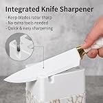 Knife Set, 7-Piece Kitchen Knife Set for Chef, Sharp Knife Set with Knife Block & Built-in Sharpener, Anti-Rust Knife Block Set, Marble Textured Premium PP Material (Not Wood), (White)