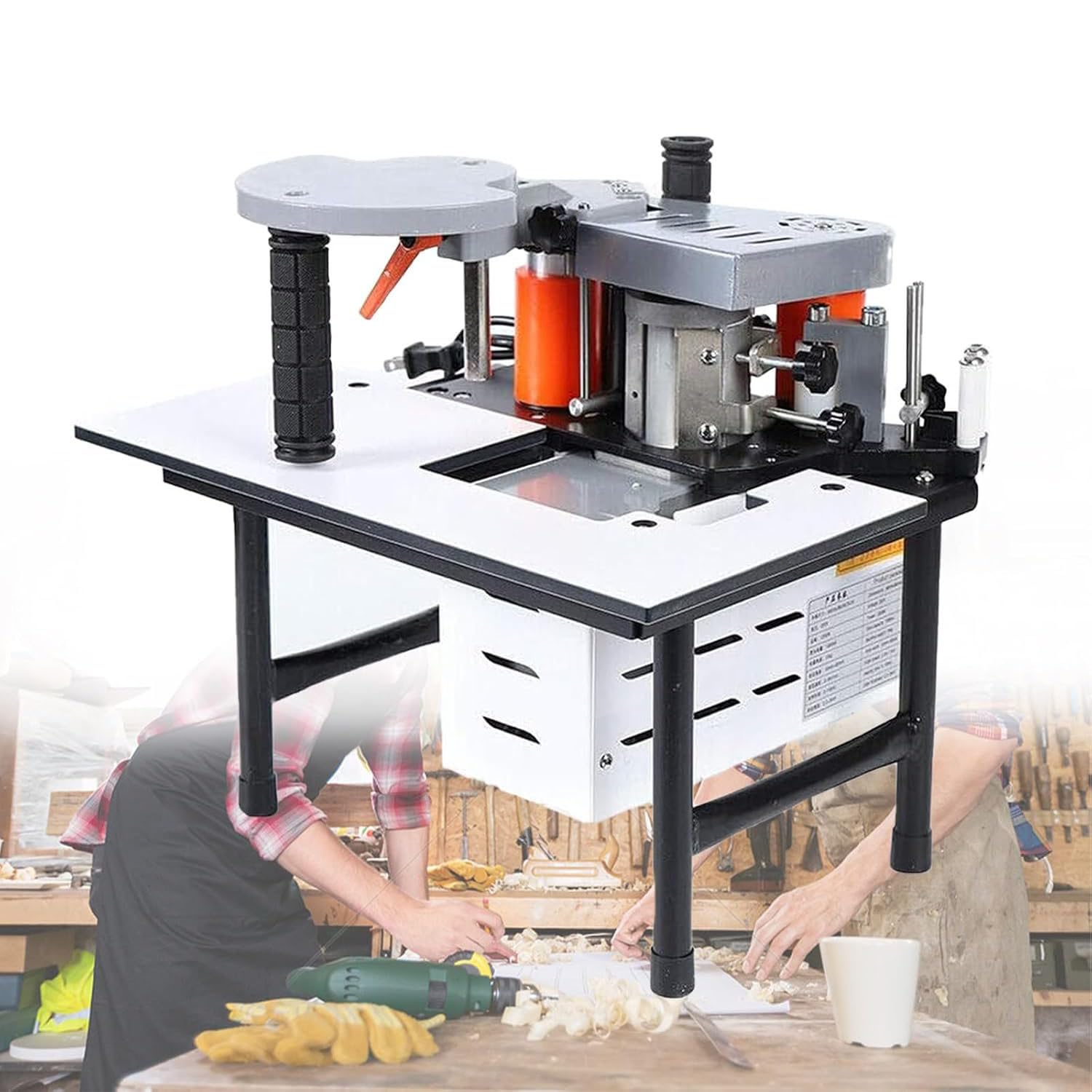 BOOZXCV Edge Bander Machine for Woodworking, Double-Sided Gluing, Adjustable Speed 0-6m/min, Ideal for PVC and ABS Edge Banding