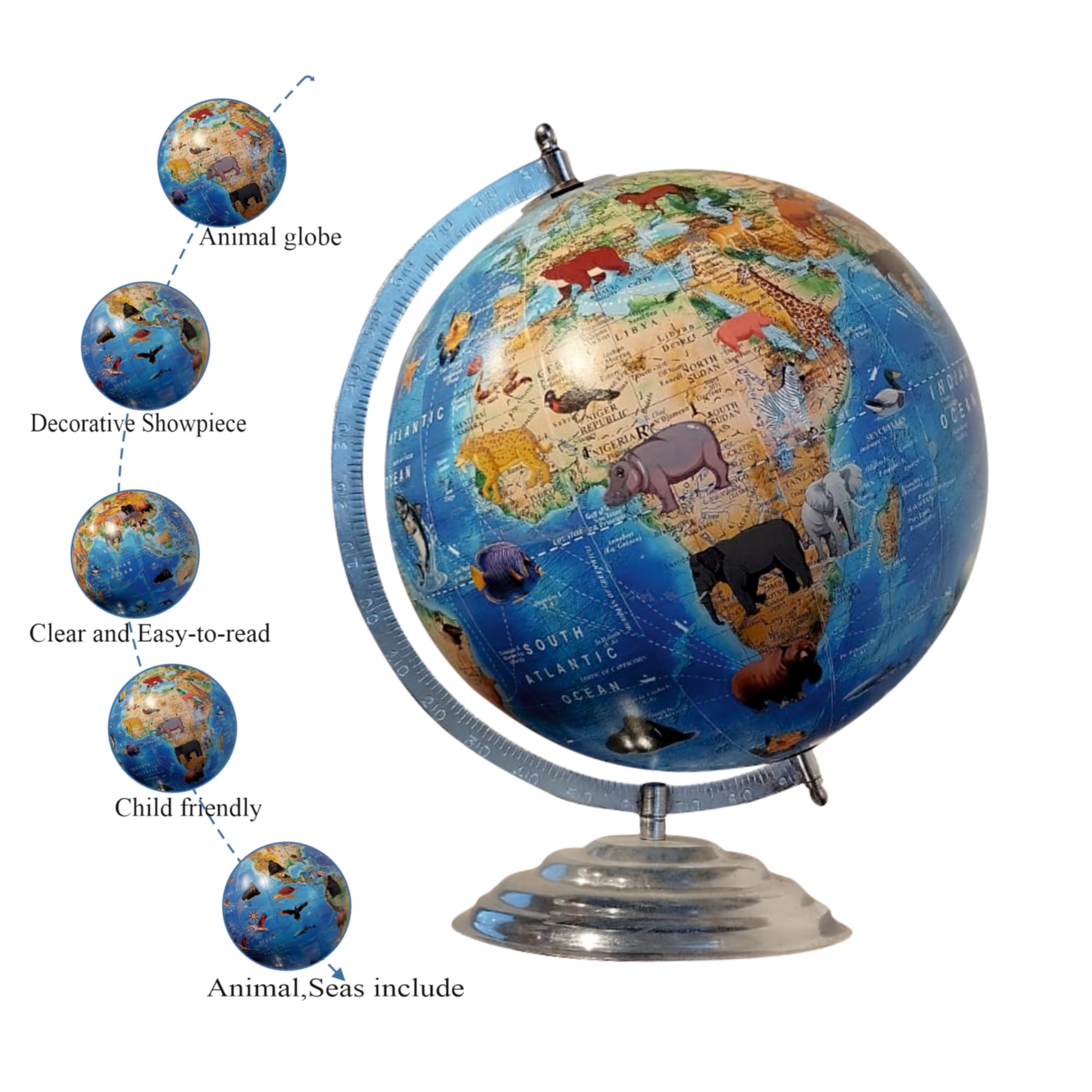 GLOBE DADDY Rotating 12 Inch Physical Animal World Globe with Metal Arc and Stand for Show pieces for Home Décor, Office Decor and Decorations items,Study Table decor Items, Birthday, Party Gifts and Aniversary. 2