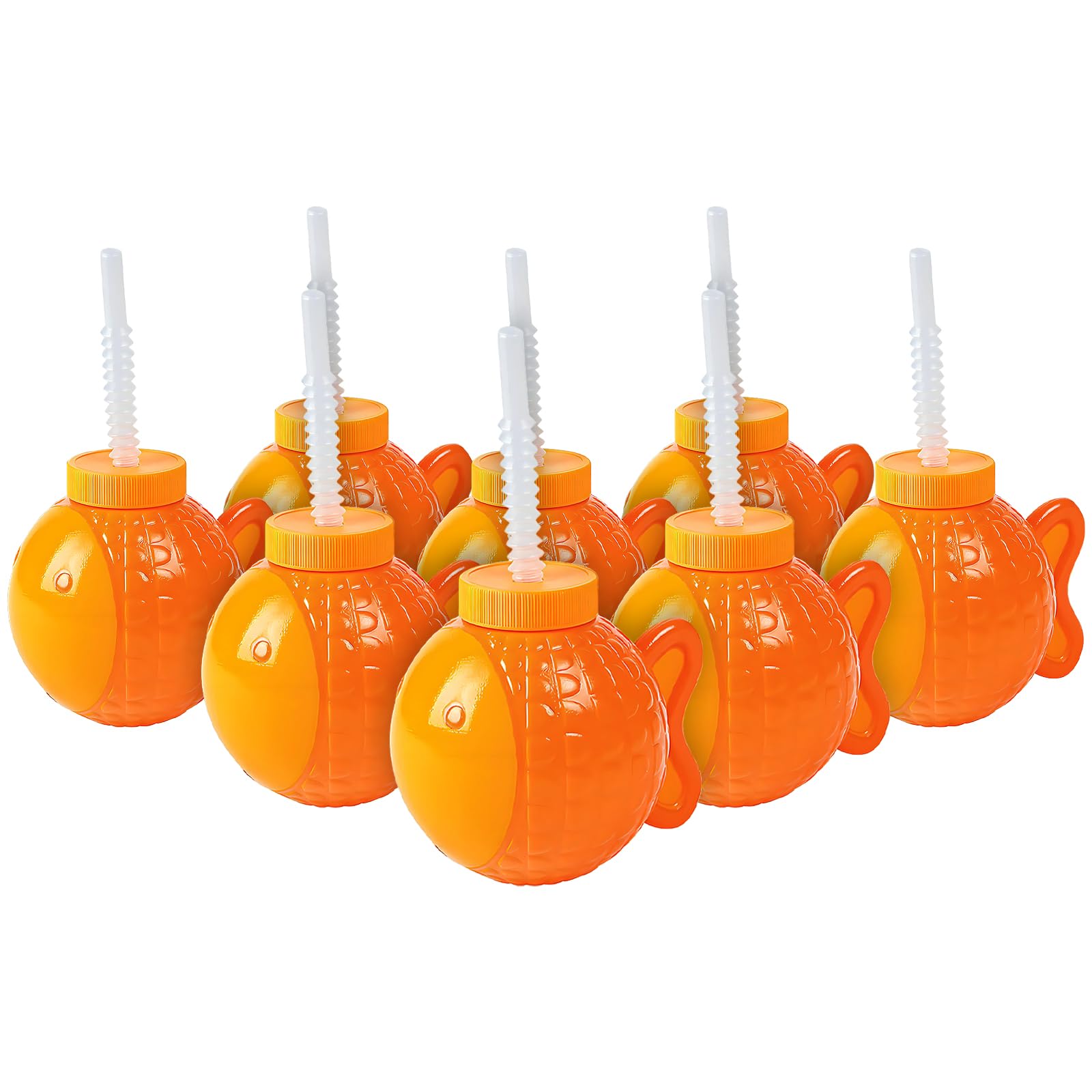 Fun Express Little Fisherman Fish Molded Cups with Straw, Holds 4 oz, BPA Free PLastic, Birthday Party Supplies, Orange - VBS Vacation Bible School Supplies/Decor