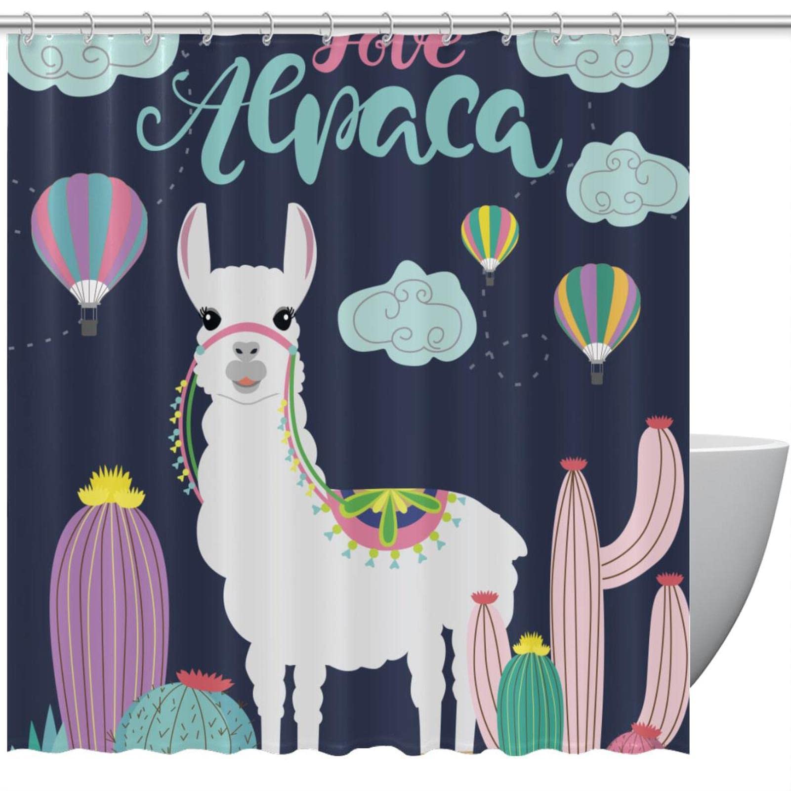 Rideau de douche imperméable à motif alpaga 168 x 183 cm pour baignoire familiale