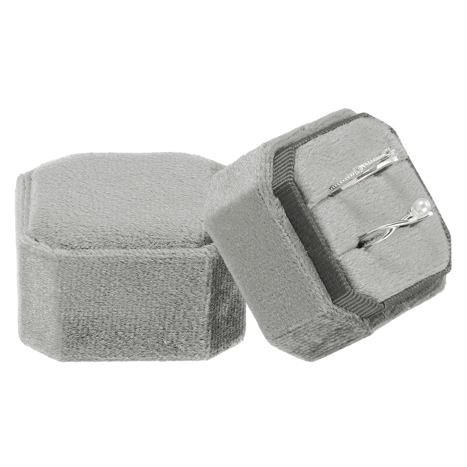 Boîte à bagues double en velours pour demande en fiançailles et mariage