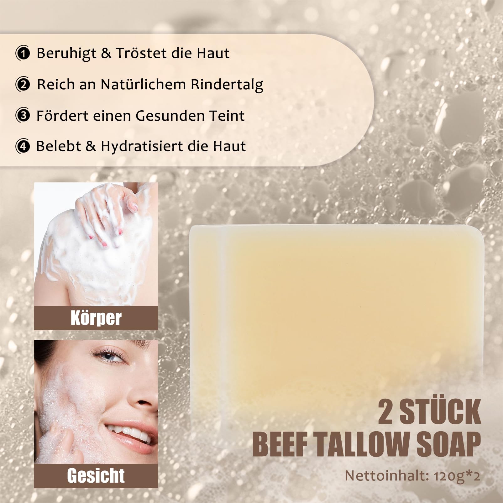 Beef Tallow Soap, 2 sztuki mydła rdzeniowego z łoju wołowego, do pielęgnacji skóry, naturalny kosmetyk, nawilżające kawałki mydła do twarzy i ciała, mydło do twarzy i ciała, mydło do wszystkich