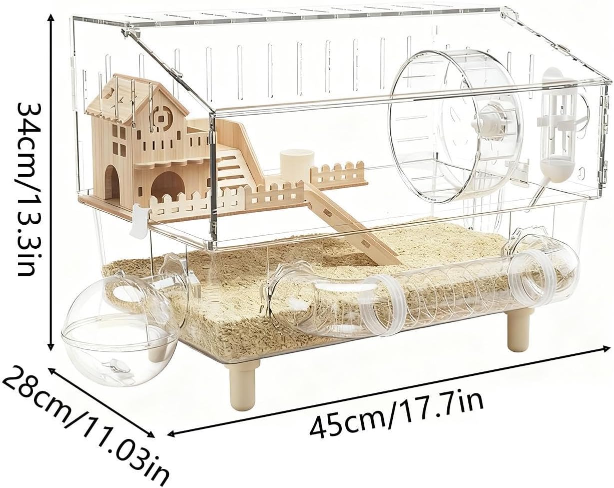 Small Animal Acrylic Cage - Clear Habitat, Double Layer Pet House, Ventilateds Transparent Enclosure | Durable Breeding Cage
