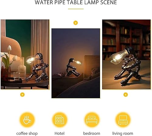 Miniatura 4 de Lámpara de mesa Steampunk, lámpara de mesa de robot industrial vintage, lámpara de mesa de tubería de agua, luz de escritorio estilo robot para