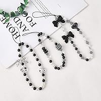 Vista 3 de 3 piezas de 3 estilos de perlas acrílicas con cuentas para teléfono, correa de lazo negro para teléfono móvil, correa de muñeca de corazón