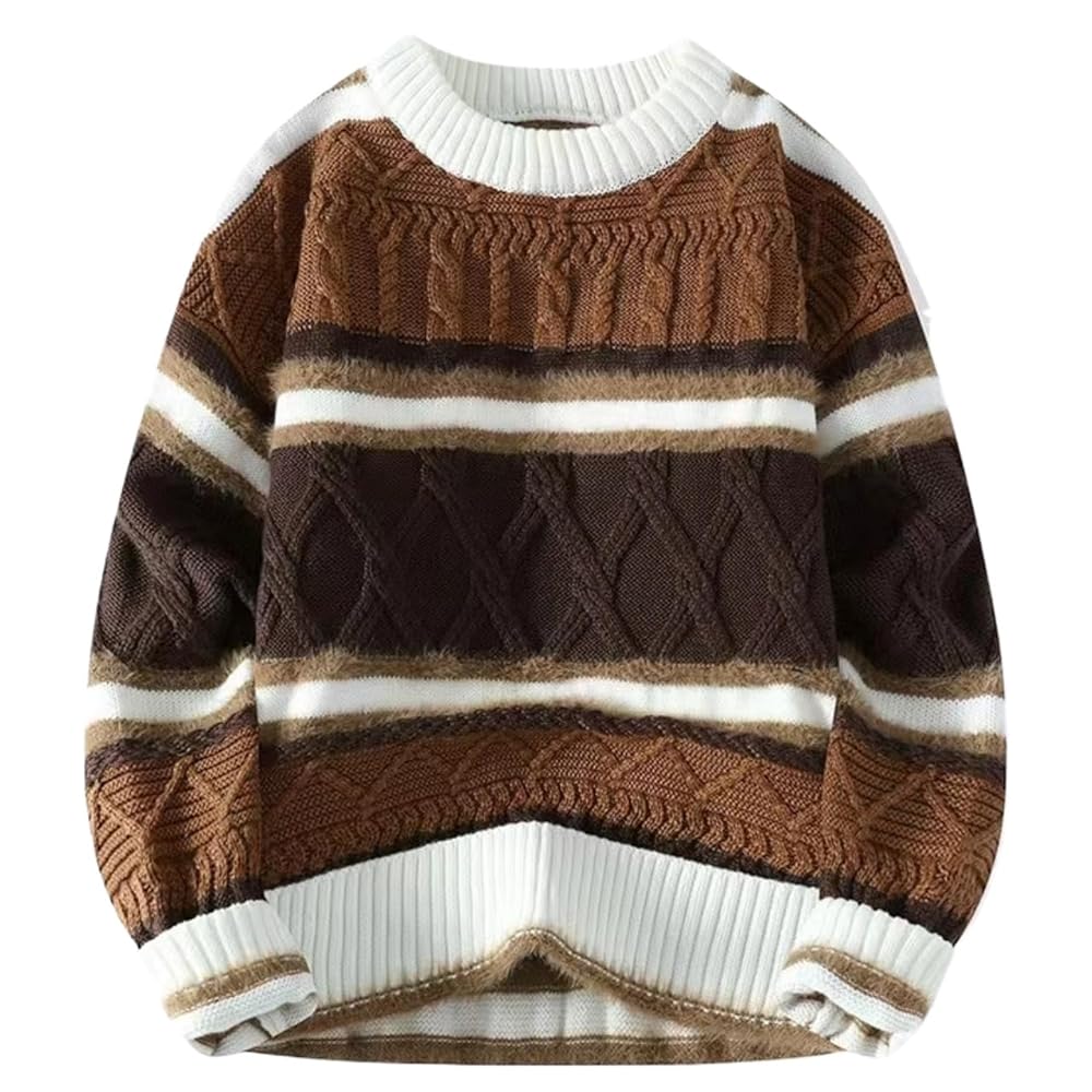 Amazon.com: POHADON Baggy Cable Knit Sweater Striped Vintage