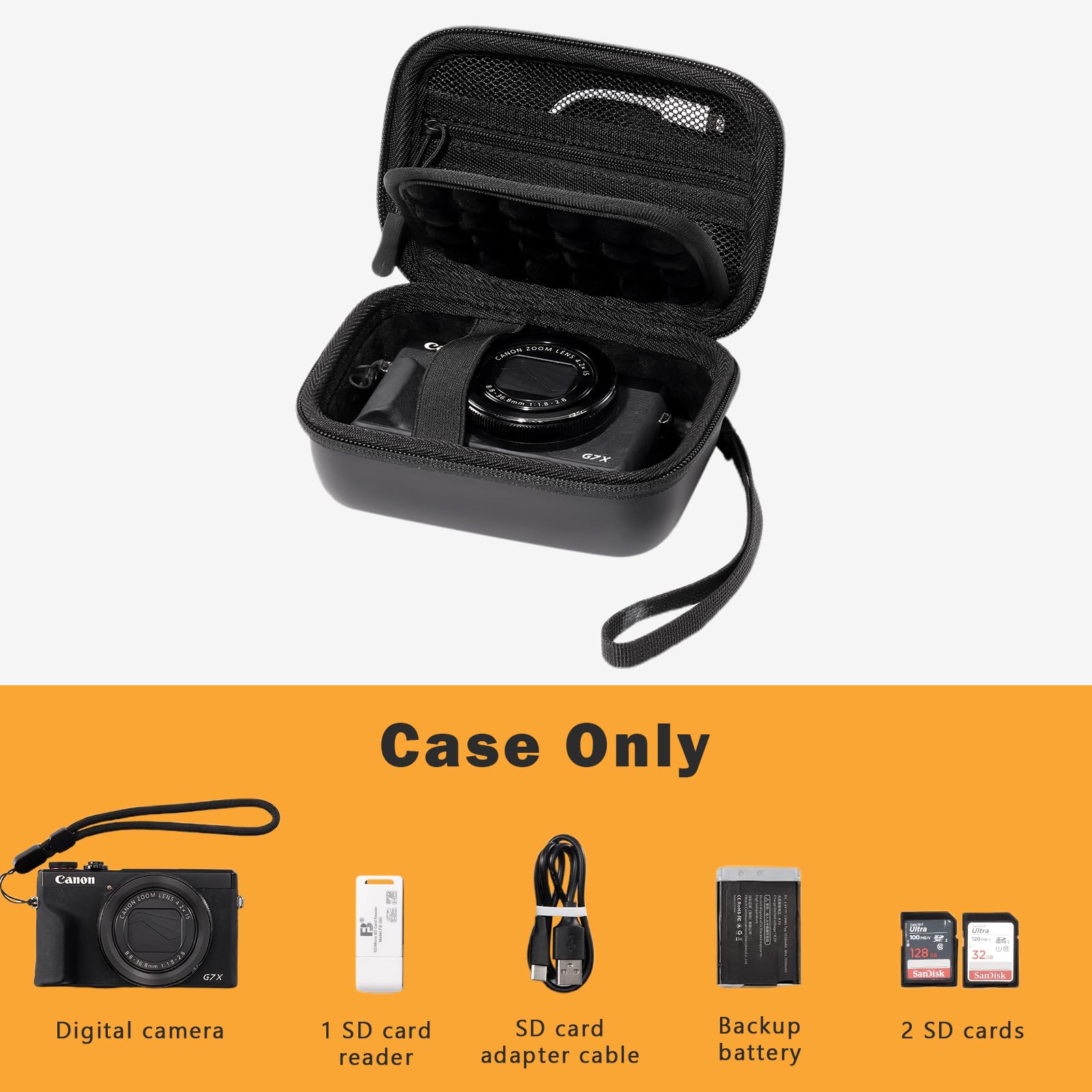 ProCase Étui pour Appareil Photo Canon G7X Mark III/II, SX740 HS, Sony ZV‑1F, Ricoh GR III, Lumix TZ99, Kodak WPZ2, Sacoche de Transport pour Caméra Numérique -Noir
