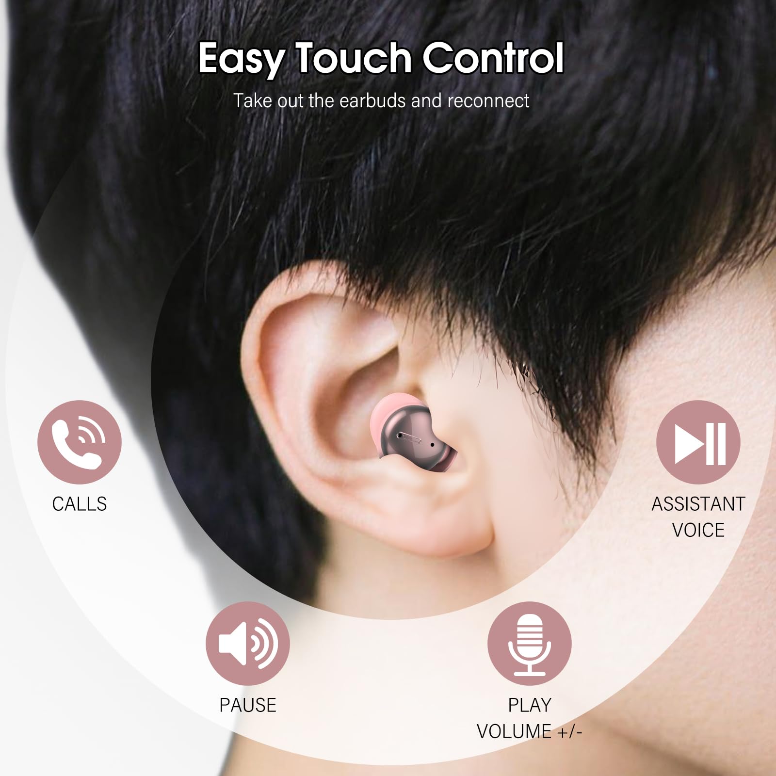 Auriculares Inalámbricos con Pantalla Táctil LED, Auriculares Bluetooth HiFi Estéreo, Mini Auriculare para Dormir Oro Rosa