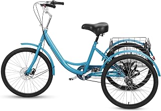 Adult Tricycle, 3 Wheel Bicycle for Adult 7 Speed Tricycle with Large Basket ďź Anti-Slip Pedals, 24 Inch Tires Load Capacity 330 lbs, Three-Wheel Trike Bike for Exercise, Outing and Shoppi
