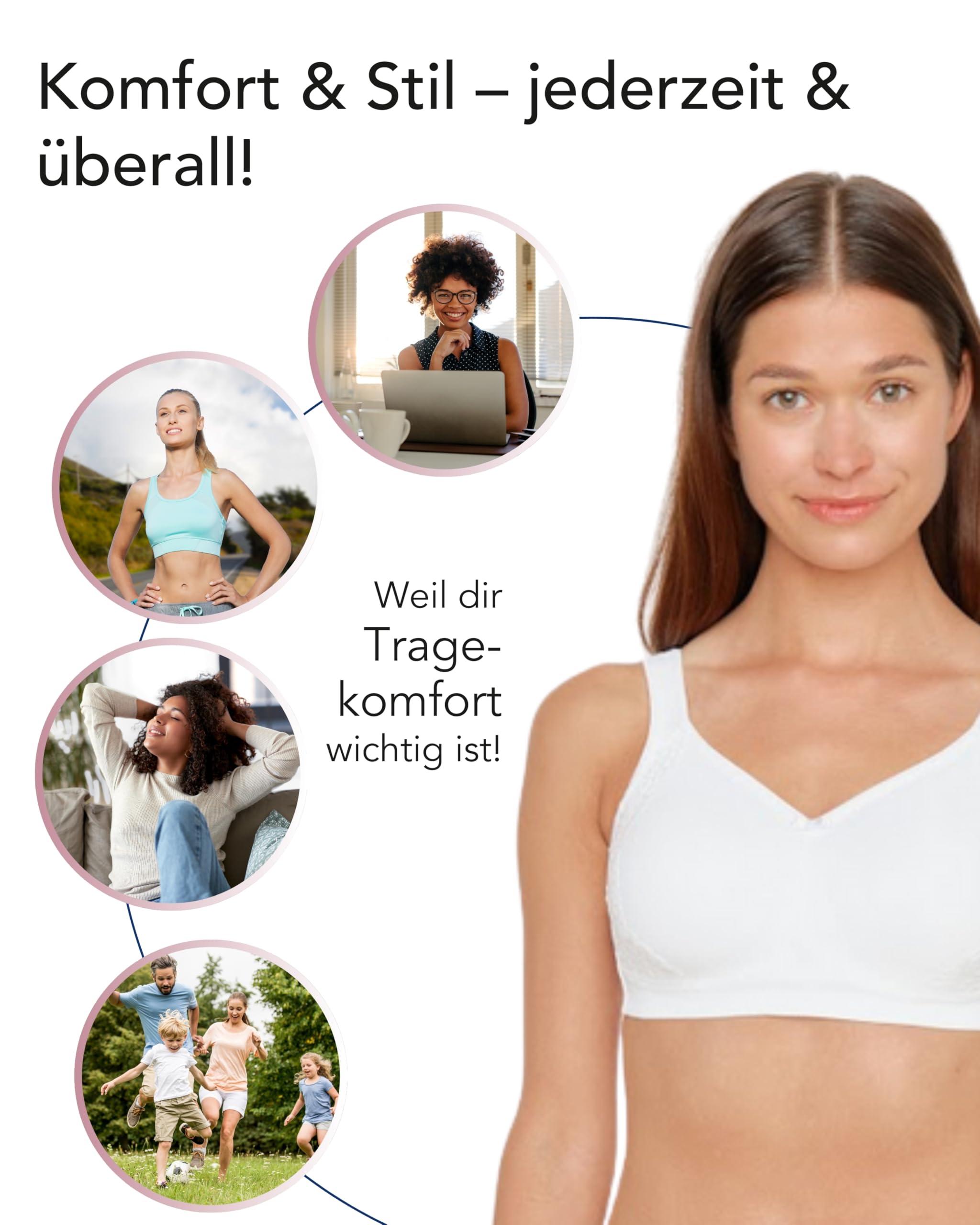 Susa Minimizer BH Damen ohne Bügel I London I Damen-BHS mit Minimizer Schnittform, verkleinert die Brüste optisch I Gemoldete Cups, breite Träger I weiß I 75E