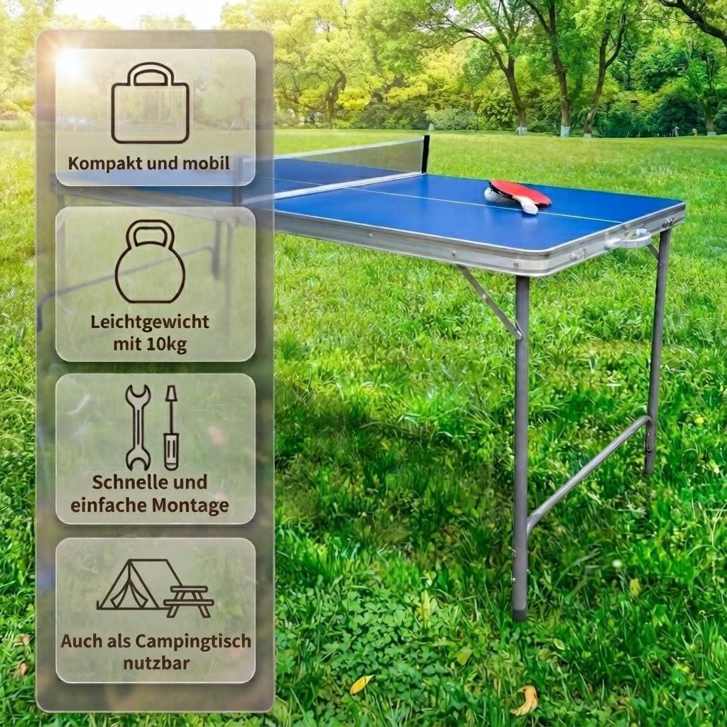 Tischtennistisch klappbar Fabula für Kinder und Jugendliche, Indoor & Outdoor Tischtennistisch midi groß 165x84x72, FASports Tischtennisplatte faltbar mit Netz, Schläger, Ball