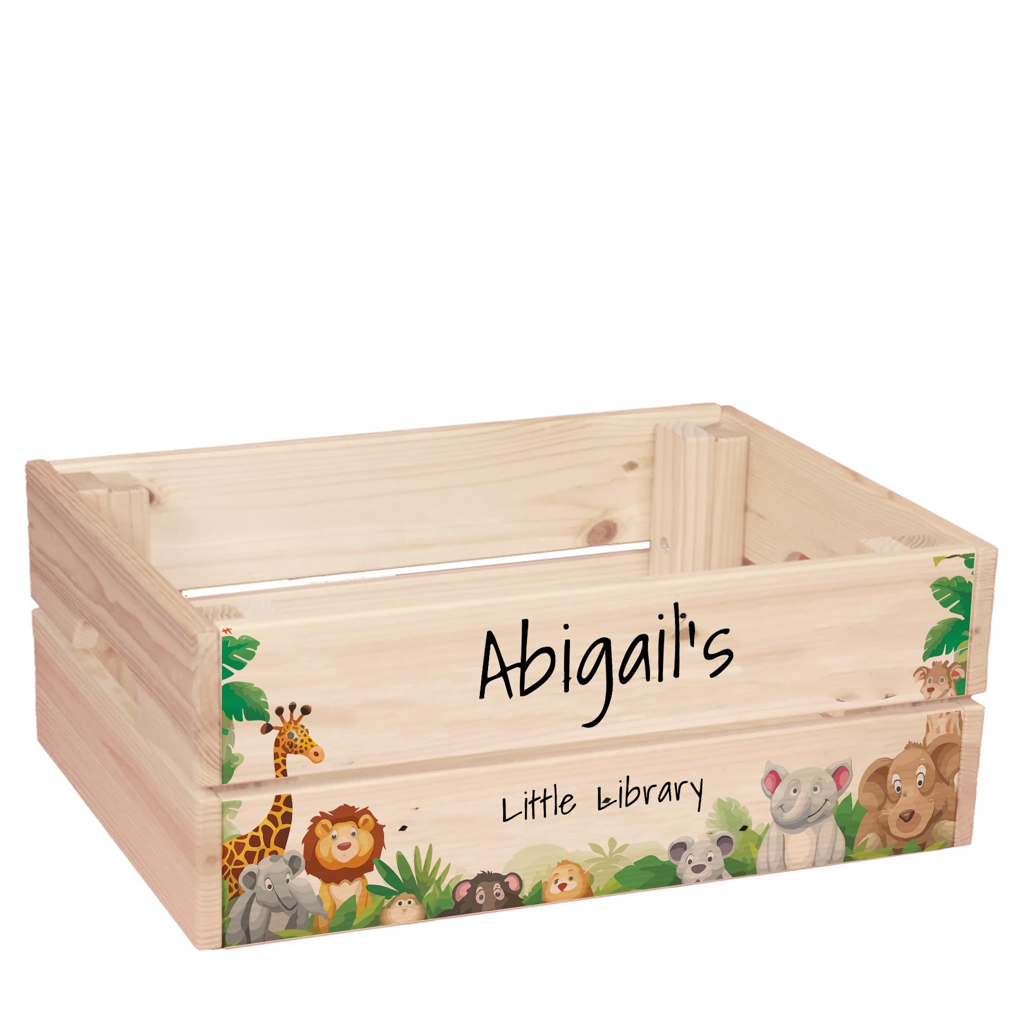 ukgiftstoreonline Personalised Book Crate for Kids, Little Library Storage Box, Custom Name Design, 30.5x25x12cm, with Handles
