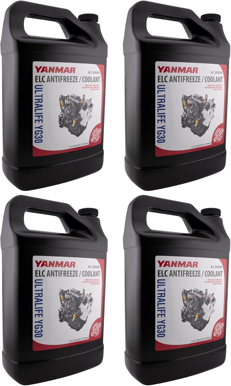YANMAR YG30R Genuine Ultralife ELC Antifreeze/Coolant, 50/50 Pre-Diluted Ready to Use, Nitrite Free Extended Life Red Coolant, 1 Gallon (3.78 L) Pack of 4, Contains a Bittering Agent