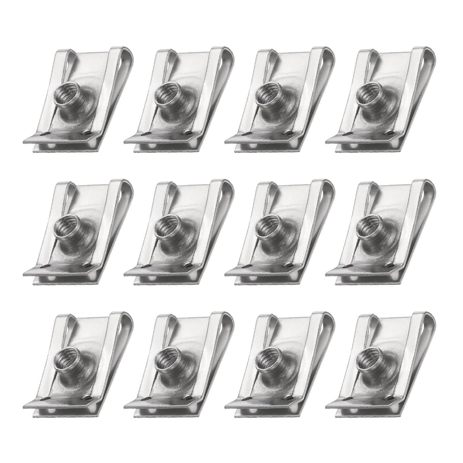 PATIKIL U-Style Clip-On Nut, 12 Pcs M5-0.8 0.87" Long Regular Extruded U-Nut U-Type Fasteners Hardware Nuts Stainless Steel for Automotive Metal Cars Motorcycles, Silver