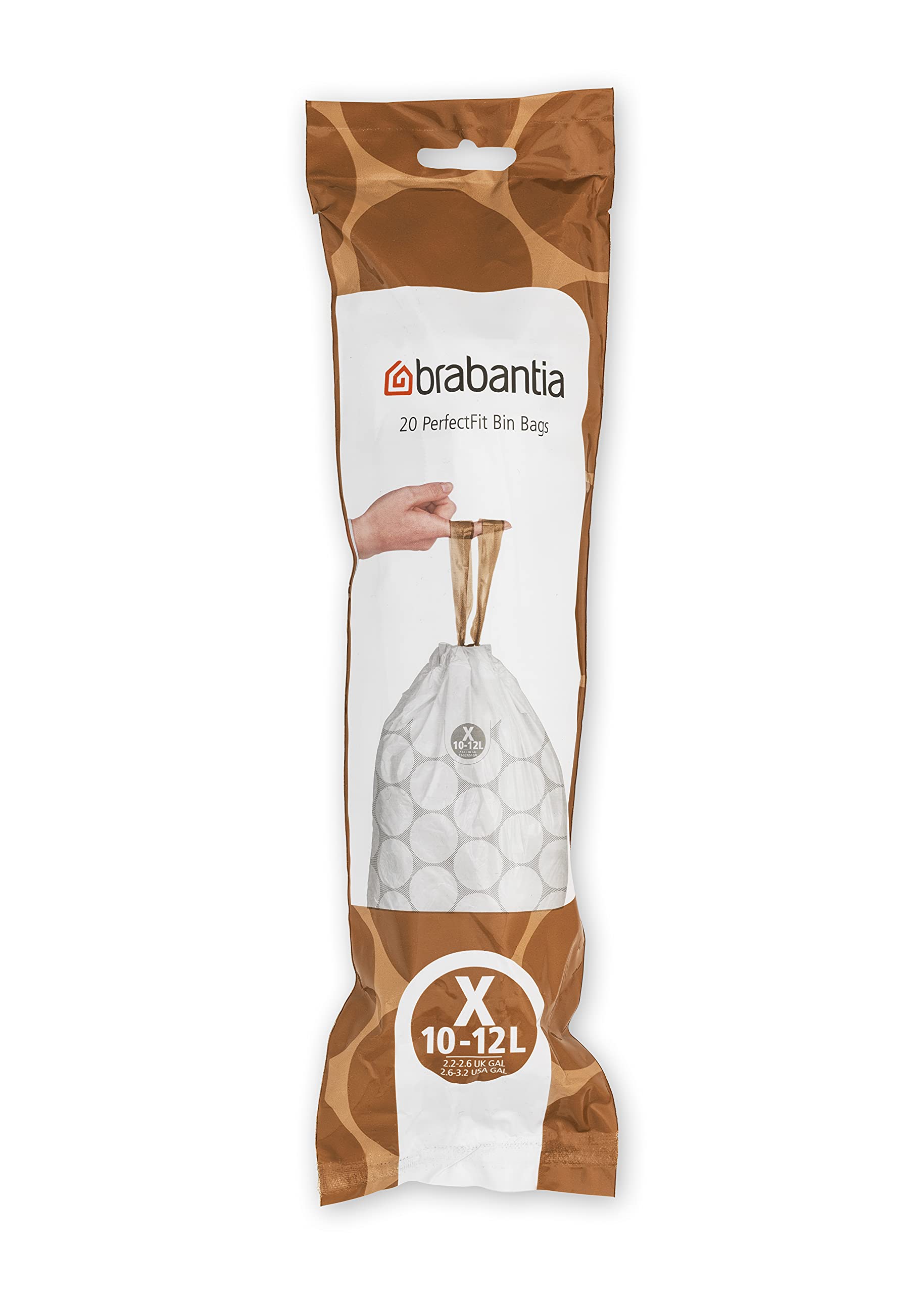 Brabantia Sacs Poubelle PerfectFit Multipack (Code X - 10L / 12L), Ultra Résistant, Poignées Coulissantes, 10 rouleaux (200 Sacs)