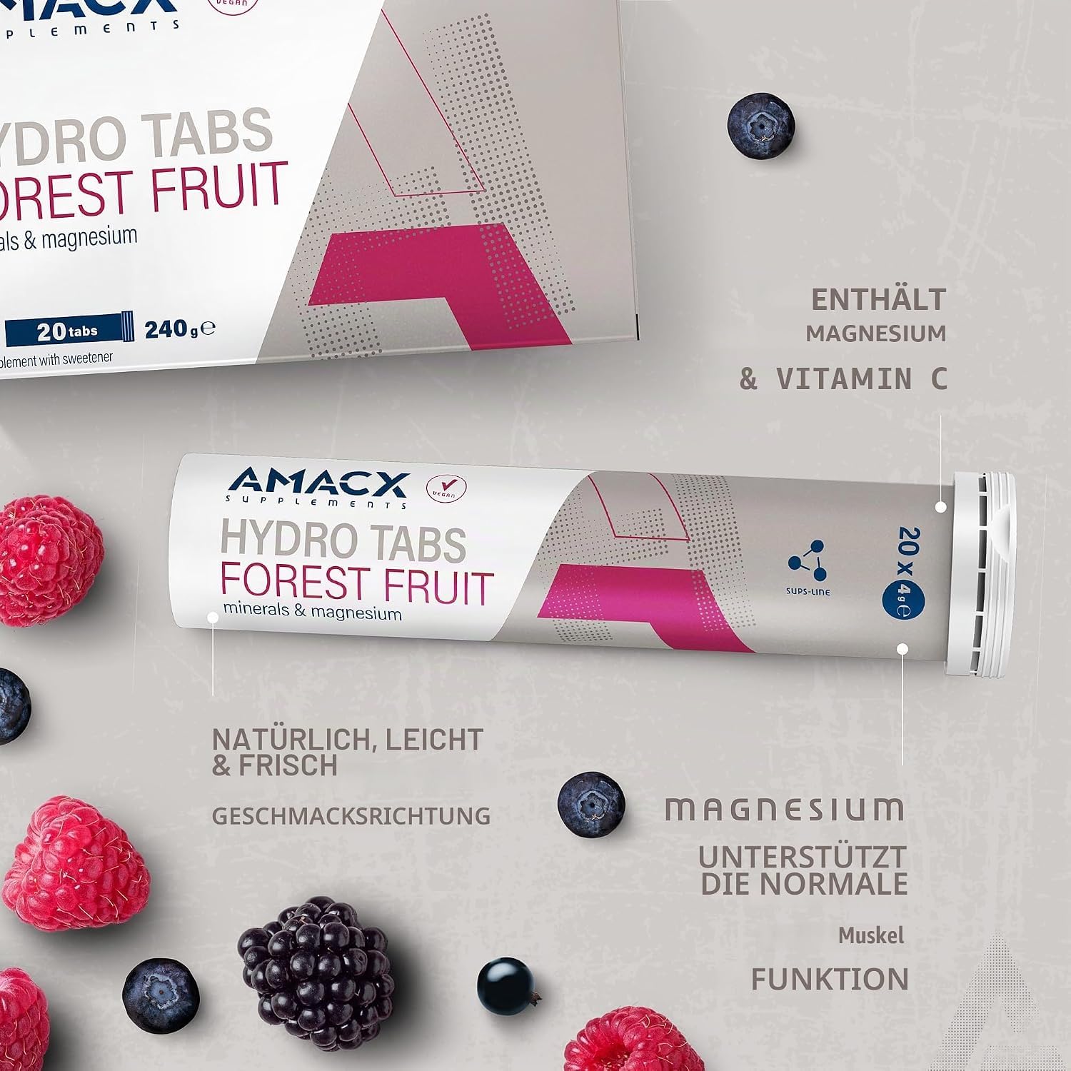 AMACX Hydro Tabs, Elektrolyte ohne Zucker Tabletten mit Vitamin C, 6 x 20 Magnesium Brausetabletten, Hydration für Sportler, Elektrolyte Sport, Recovery Drink für Mineralienhaushalt