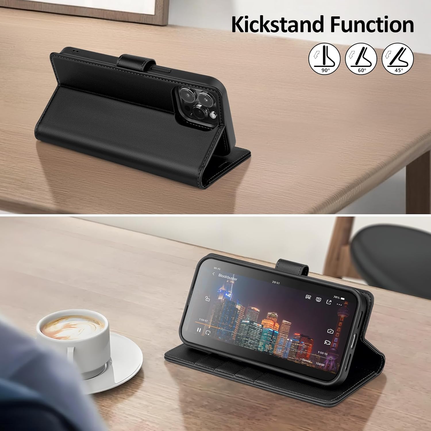 Compatible with Magsafe Magnetic 2 in 1 Detachable iPhone 14 Pro Max Wallet Case with Card Holder Credit Slots Men Women,PU Leather RFID Blocking Flip Kickstand for Apple 14 Pro Max,Black - Image 7