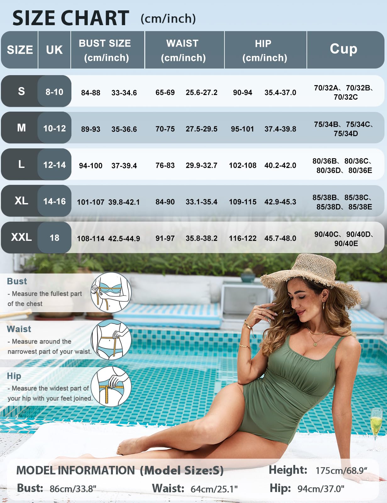 Vancavoo Costume da Bagno Intero Donna Costumi Piscina Push Up a Vita Alta Bikini Un Pezzo con Spalline Regolabili Beachwear Swimsuit Spiaggia Estate