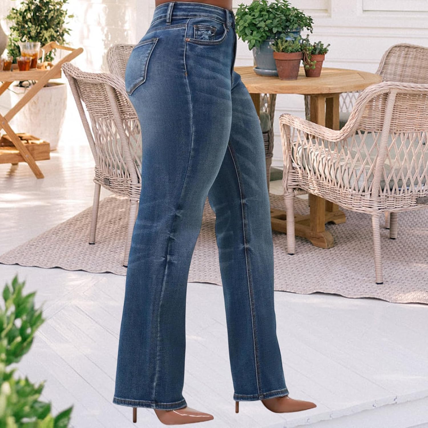 Women's Wide Leg Straight Jeans High Waisted Baggy Stretch Loose Denim Pants - Image 2