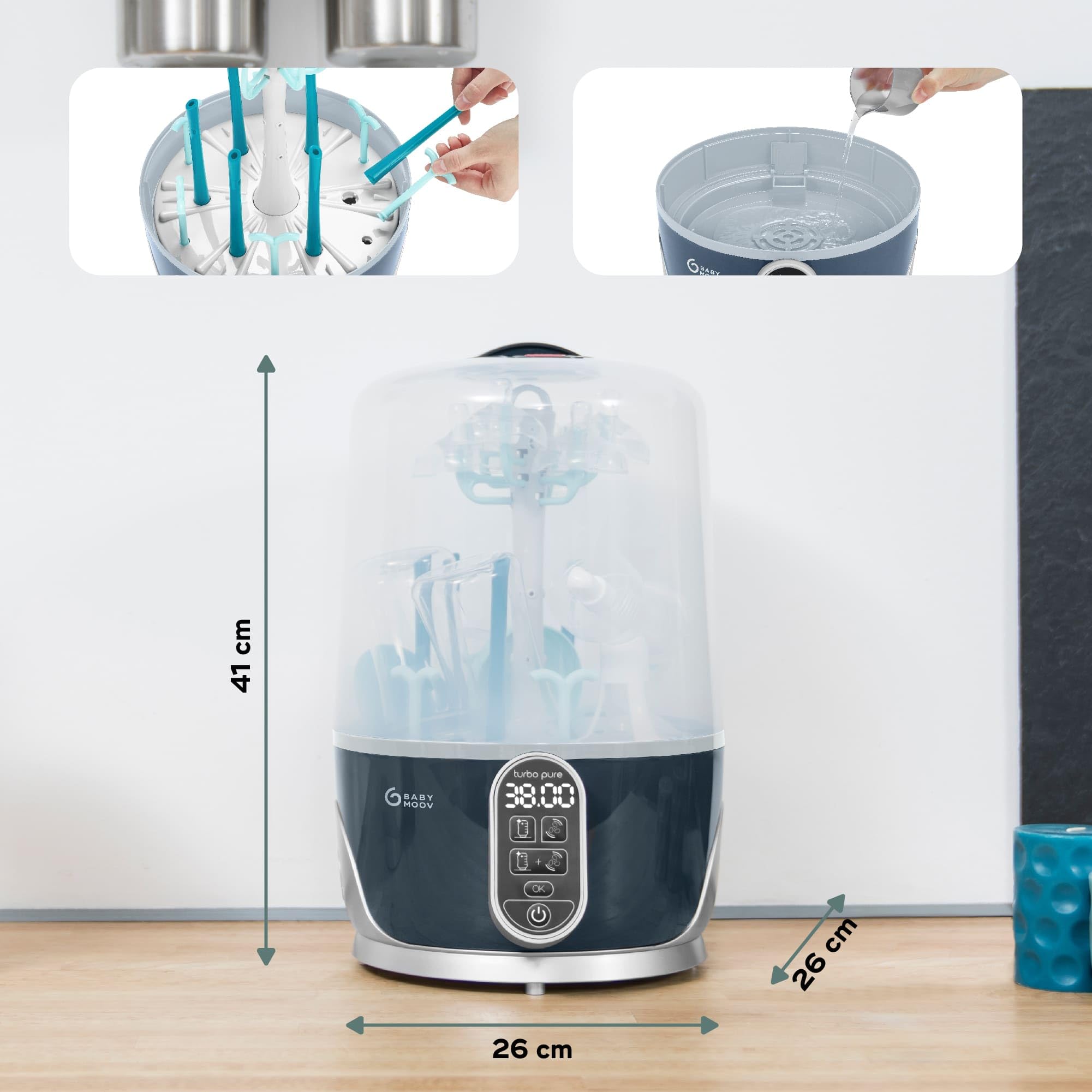 Babymoov Turbo Pure 2-in-1 Sterilisator und Flaschentrockner für Babyflaschen, 6 Flaschen Kapazität, Multifunktional für Babyzubehör