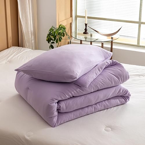 Miniatura 6 de ROSGONIA - Juego de edredón de lavanda, 3 piezas (1 edredón y 2 fundas de almohada), color morado claro y morado