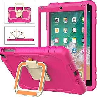 BMOUO iPad 6th/5th Generation Case for Kids,iPad 9.7 Kids Case,iPad Air 2 Case for Kids,Built-in Screen Protector,[360° Rotating Handle Stand] Shockproof Lightweight Case for iPad 9.7" 2018/2017,Rose