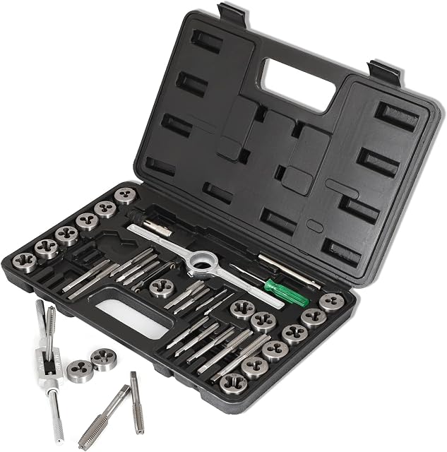 COMOWARE Tap and Die Set - 40Pcs Metric Thread Tool with Storage Case for Carbon Steel, Brass Aluminum Alloy