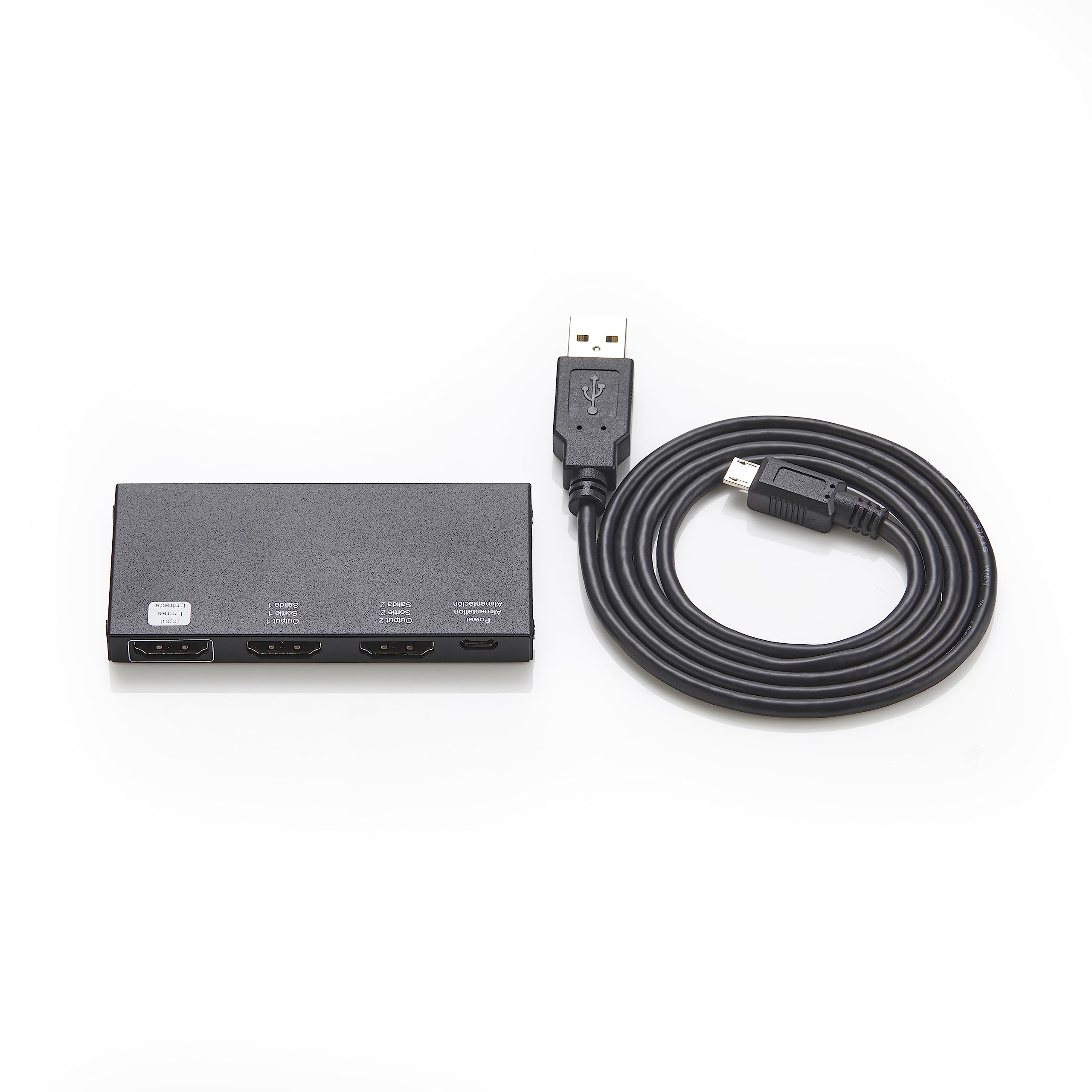 Amazon Basics Sdoppiatore HDMI 1 in 2 out, 4K@60Hz per doppio monitor, solo specchio, nero (Confezione da 2)