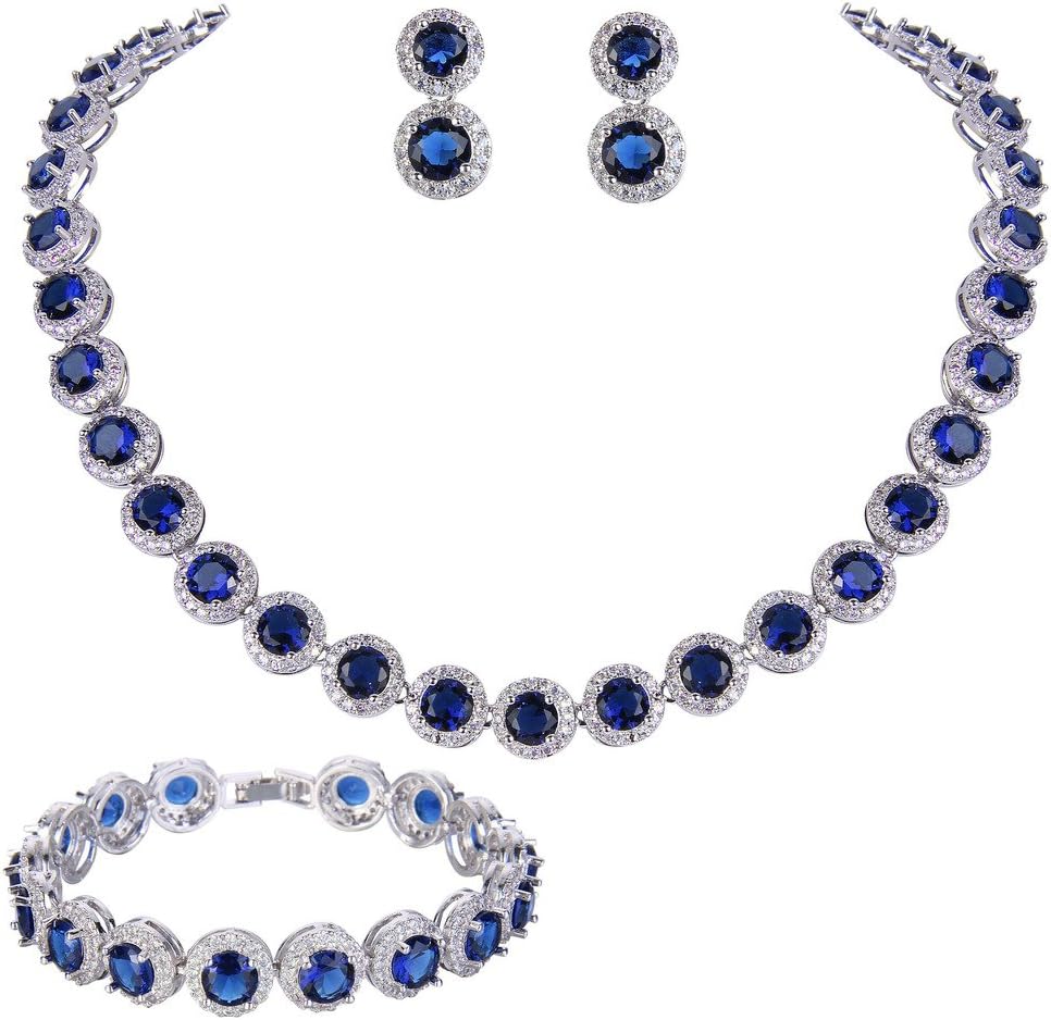 EVER FAITHSilver-Tone Round Cut Cubic Zirconia Tennis Necklace Bracelet Earrings Jewellery Set