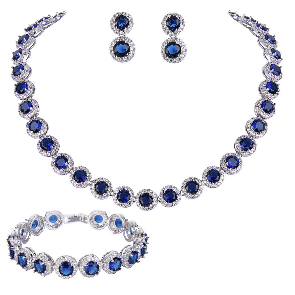 EVER FAITHSilver-Tone Round Cut Cubic Zirconia Tennis Necklace Bracelet Earrings Jewellery Set