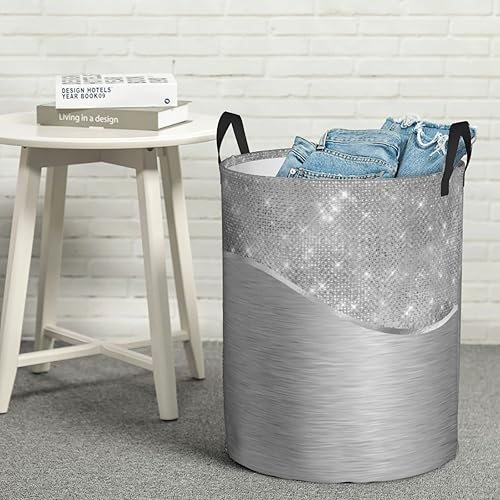 Miniatura 8 de Cesta de lavandería plegable con purpurina plateada en el dormitorio, impermeable, en el baño, bolsa de lavandería grande en el dormitorio
