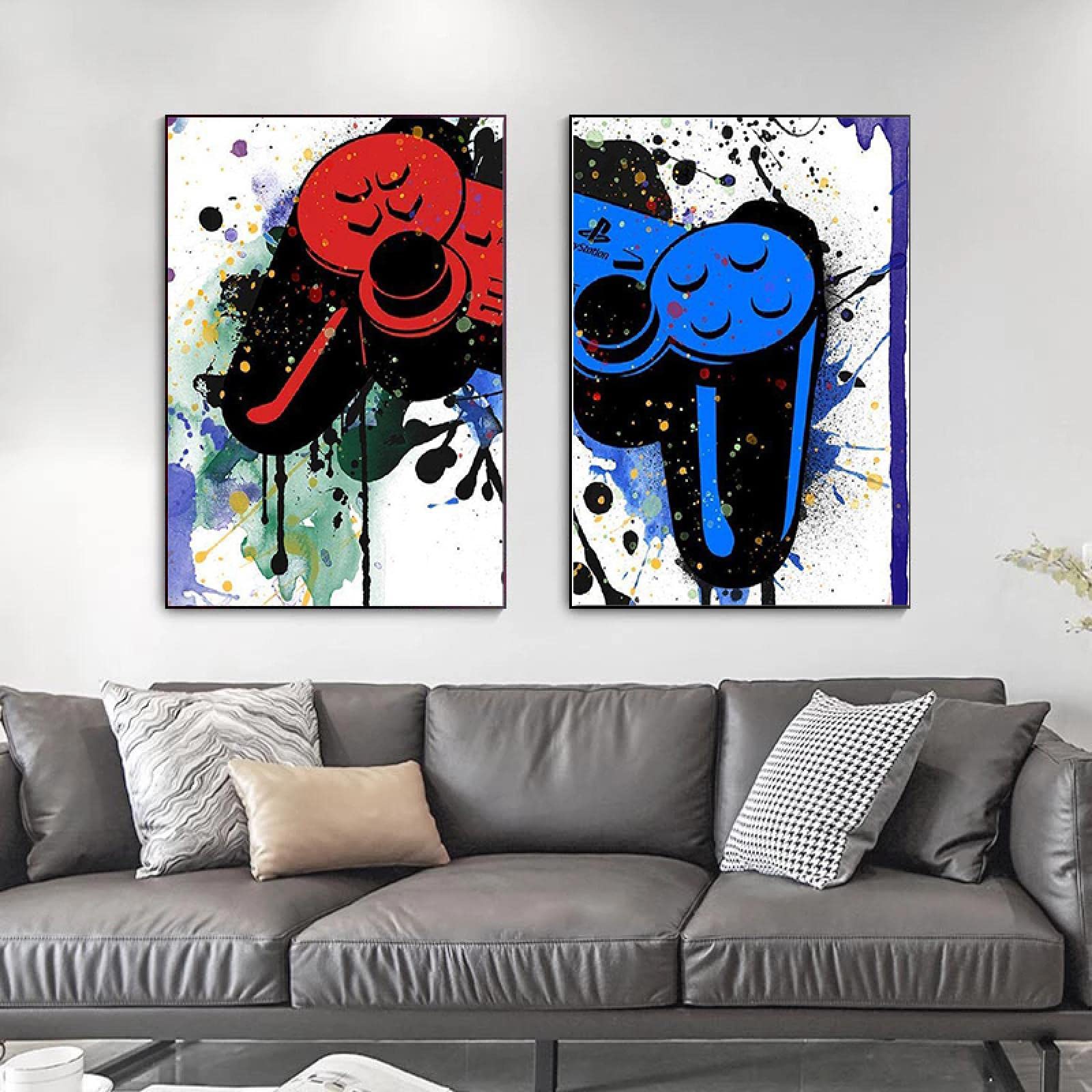 Yooyu Gamepad Controladores de videojuegos Pintura en lienzo Juego de graffiti Póster Imprimir Imagen de arte de pared para habitación de niños Decoración de pared 70x100cm (28x39in) x2 Sin marco